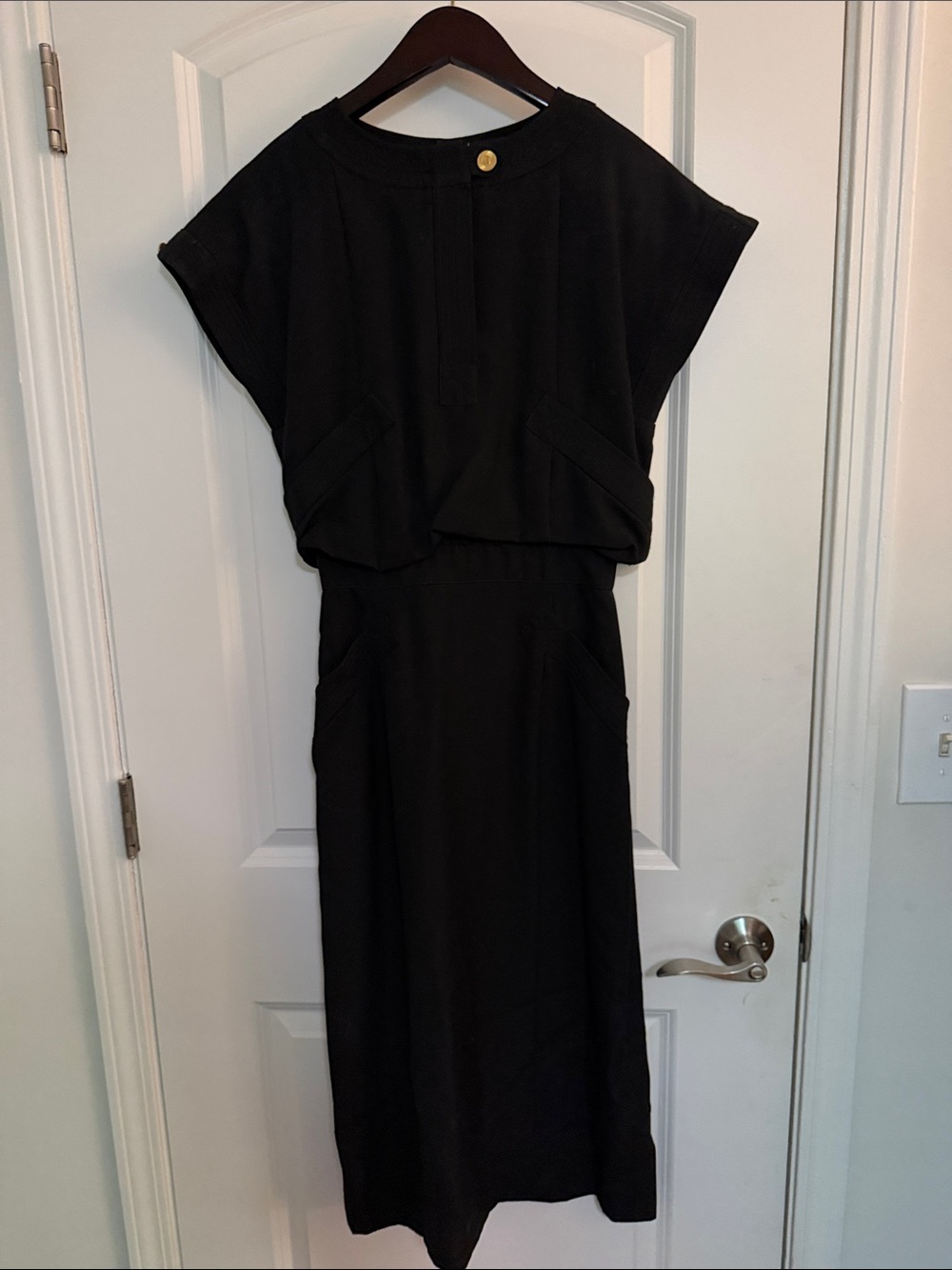 CHANEL Black Maxi Dress with Gold Button Detail